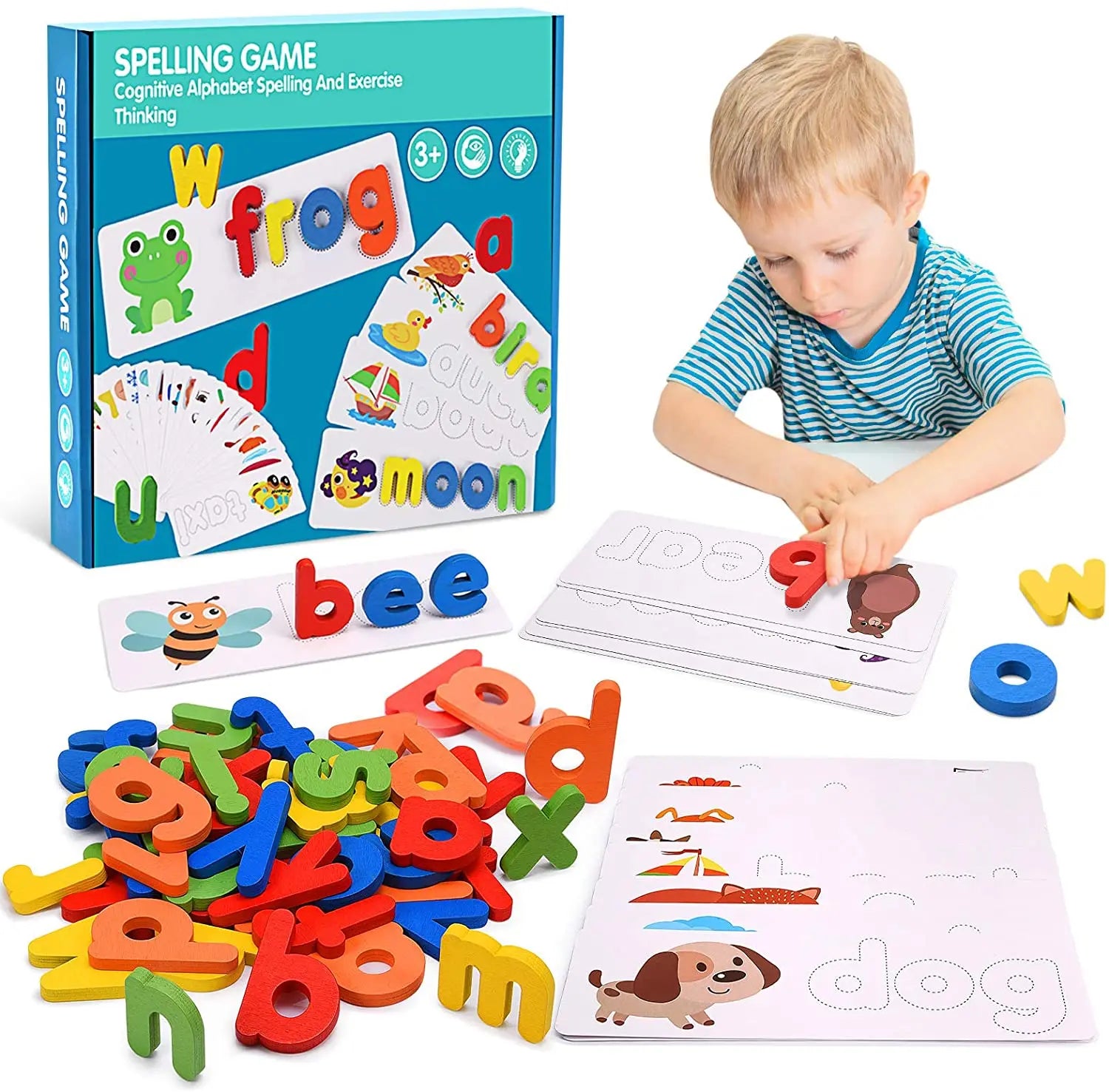 Wooden Spelling Puzzle Game Children English Letter Learning Education Toys for Kids Alphabet Preschool Teaching Aids Match Toys