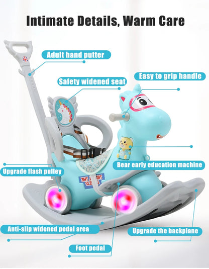 2021 New Infant Shining Rocking Horse Sliding Dual-Purpose Wooden Horse Toy Multifunctional Baby Rocking Car Indoor Toys Gift