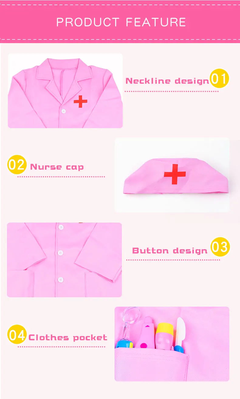 Simulation doctor nurse work Children Uniform Cross Coat Halloween Costume Kids Cosplay Baby Toys Set Fancy Party birthday