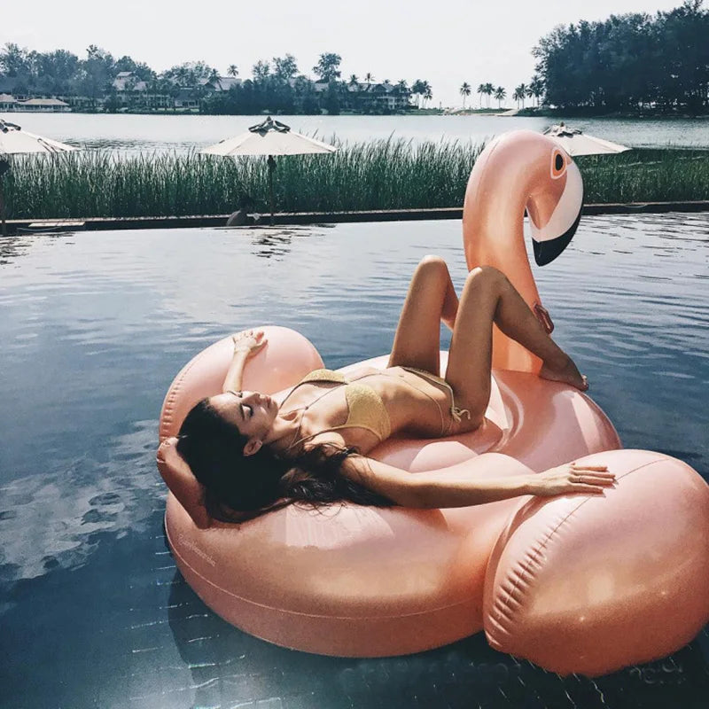 For Adult Pool 60 Inches Giant Inflatable Rose Gold Flamingo Swan Ride-on Summer Toys Swimming Pool Games Water Mattress Floats