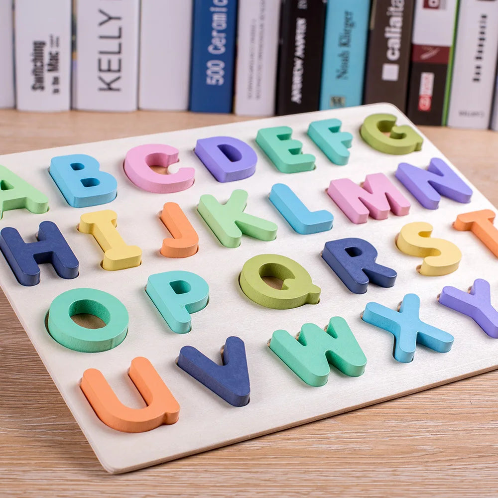 Macarons Puzzle Digital Wooden Toys Jigsaw Letter Alphabet Early Learning Number Puzzle Preschool Educational Baby Toys for Kids