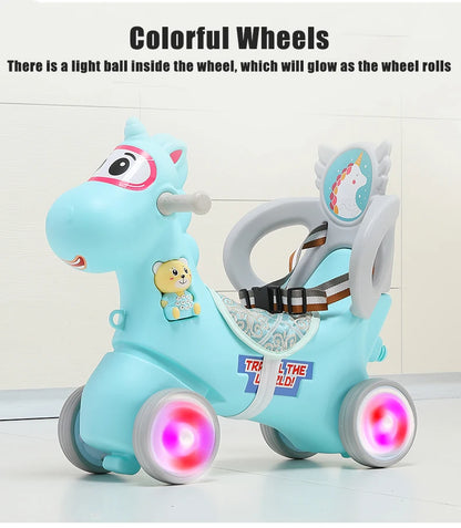 2021 New Infant Shining Rocking Horse Sliding Dual-Purpose Wooden Horse Toy Multifunctional Baby Rocking Car Indoor Toys Gift