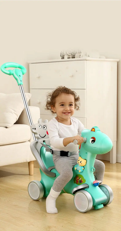 2021 New Infant Shining Rocking Horse Sliding Dual-Purpose Wooden Horse Toy Multifunctional Baby Rocking Car Indoor Toys Gift