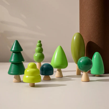 Wooden Forest Tree Building Blocks Montessori Simulation Green Tree Toy Children Room Decoration Desktop Furnishings Kids Gift