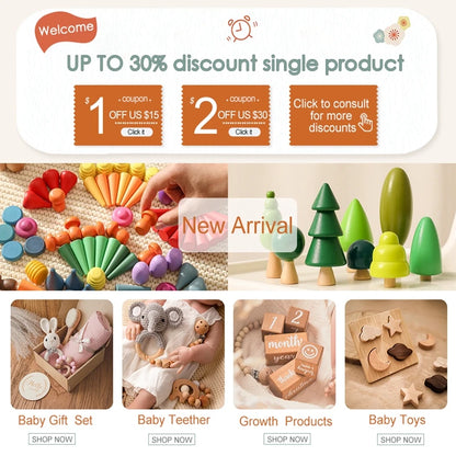 Baby Toys Wooden Rattles Sets Beech Hand Teething Cartoon Animal Bear Baby Rattles Musical Montessori Educational Toy Gifts