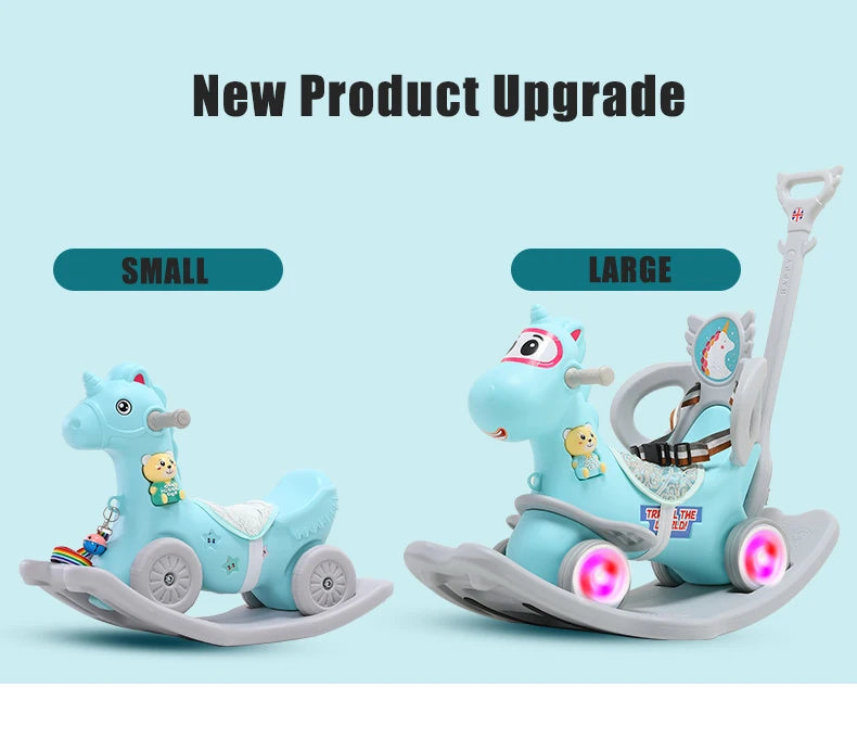 2021 New Infant Shining Rocking Horse Sliding Dual-Purpose Wooden Horse Toy Multifunctional Baby Rocking Car Indoor Toys Gift