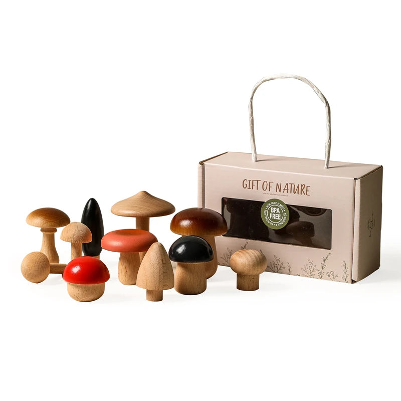 11PCS Wooden Mushroom Building Block Montessori Wooden Block Baby Grasp DIY Creative Toy Room Decoration