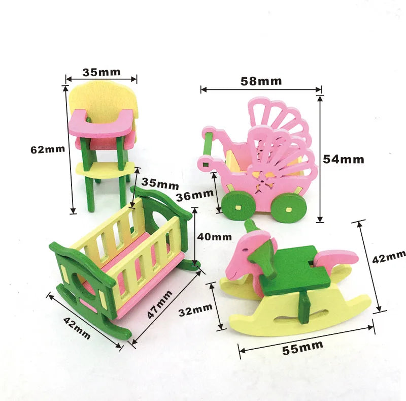 1:12 Dollhouse Miniature Furniture Wooden Creative Bathroom Bedroom Restaurant For Kids Action Figure Doll House Decoration Doll