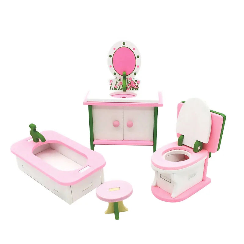 1:12 Dollhouse Miniature Furniture Wooden Creative Bathroom Bedroom Restaurant For Kids Action Figure Doll House Decoration Doll