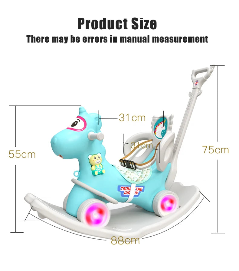 2021 New Infant Shining Rocking Horse Sliding Dual-Purpose Wooden Horse Toy Multifunctional Baby Rocking Car Indoor Toys Gift