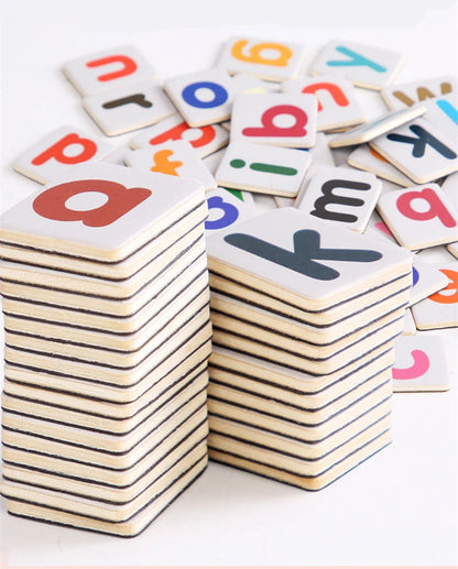 Wooden Magnetic Book Word Spelling Games English 26 Letters Cards Alphabet Early Educational Puzzle Montessori Kids Toy Gifts