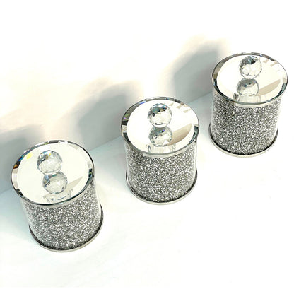 Exquisite Three Glass Canister Set, Silver Crushed Diamond Glass