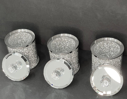 Exquisite Three Glass Canister Set, Silver Crushed Diamond Glass