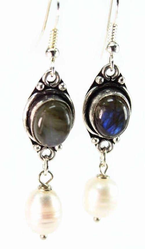 Labradorite &amp; Pearl Drop Earrings