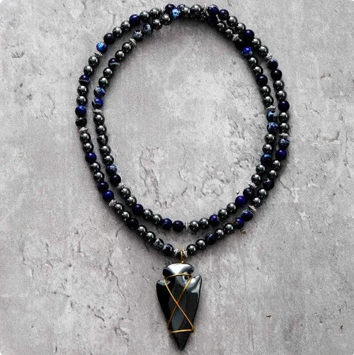 Imperial Jasper &amp; Hematite Steampunk Arrowhead Necklace