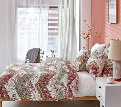 DaDa Bedding Rustic Bohemian Cranberry Sage Chevron Floral Bedspread