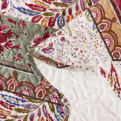 DaDa Bedding Rustic Bohemian Cranberry Sage Chevron Floral Bedspread