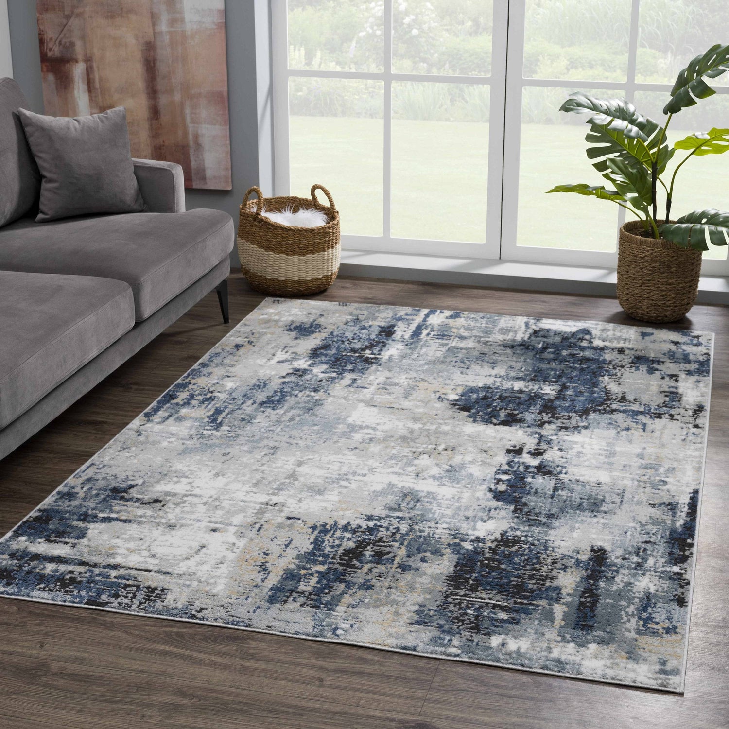 Campsall Gray&amp;Blue Abstract Area Rug