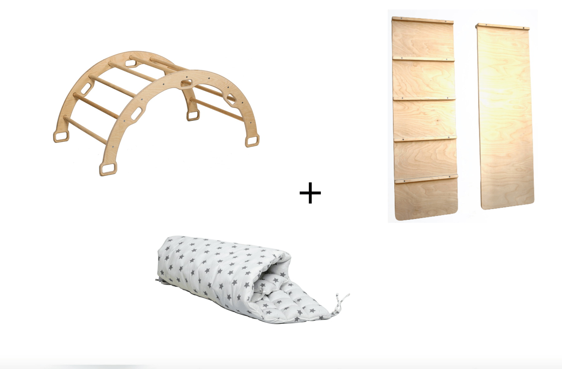 Climbing Arch with Ladder Ramp and Star Pillow Set | Wooden Climber