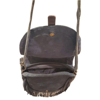 Leather Boho Fringe Suede Tassel Crossbody Bag with Adjustable