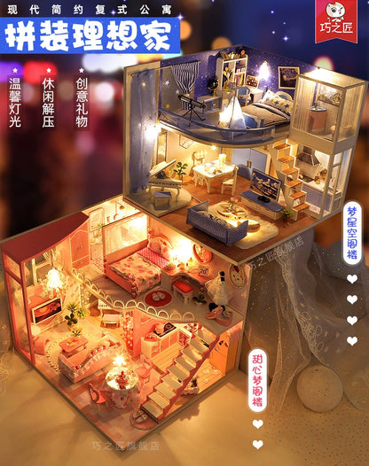 Qiaozhijiang DIY Handmade Cottage Attic House Assemble Princess Small House Miniature Model Toy Birthday Gift