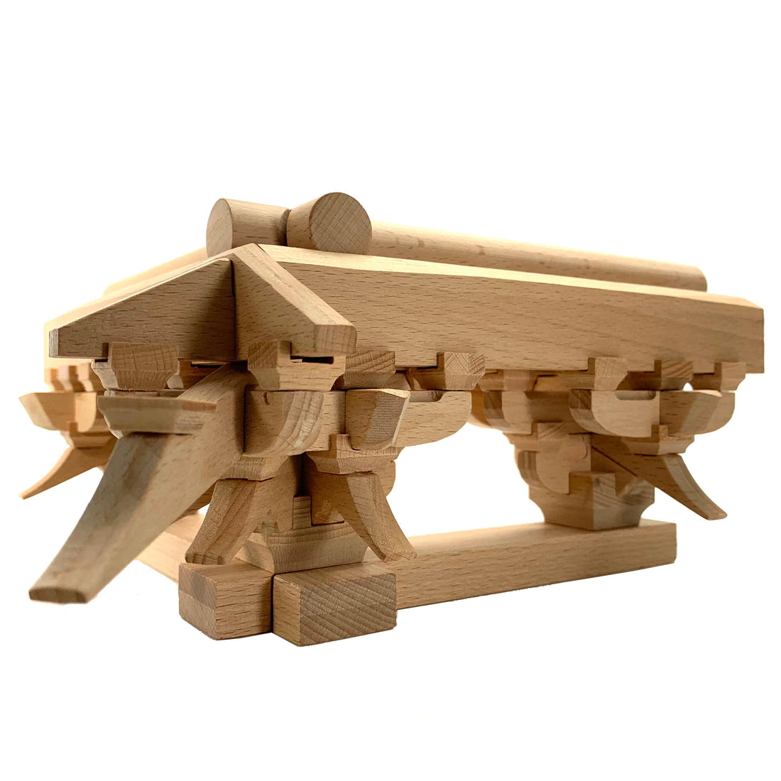 Chinese Full Mortise and Tenon Structure Solid Wood Building Blocks Ancient Building Bucket Arch Model Assemble Toys Chinese Fad Cultural and Creative Ornaments Teaching Aids