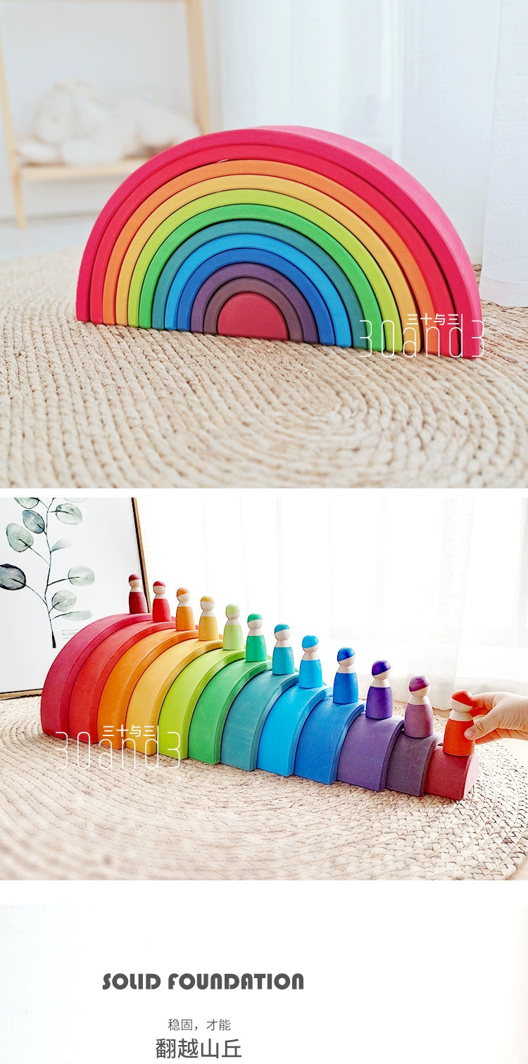 Rainbow Building Blocks Motherland Basswood Kids Educational Toys Early Education Assembling Building Baby Gift Montessori Thirty and Three