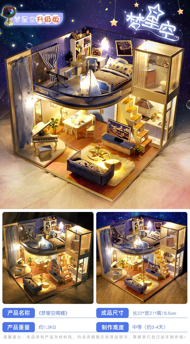 Qiaozhijiang DIY Handmade Cottage Attic House Assemble Princess Small House Miniature Model Toy Birthday Gift