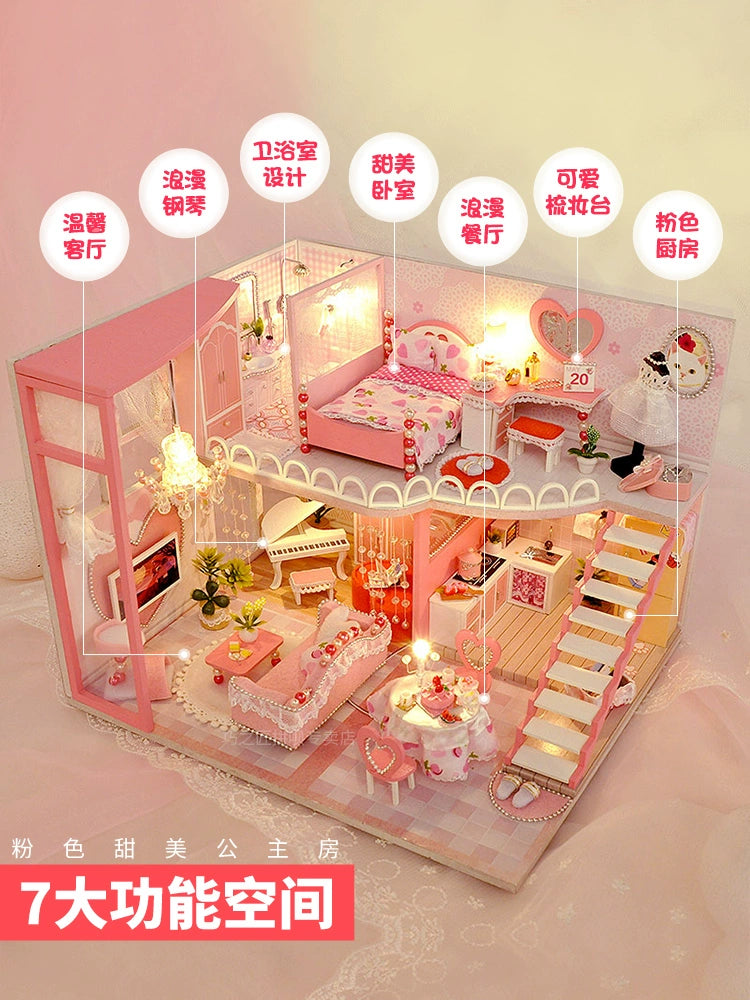 Qiaozhijiang DIY Handmade Cottage Attic House Assemble Princess Small House Miniature Model Toy Birthday Gift