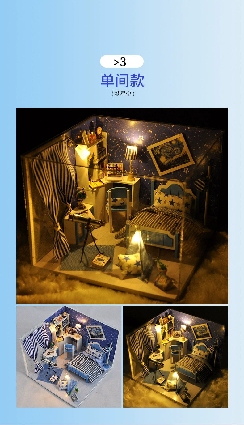 Qiaozhijiang DIY Handmade Cottage Attic House Assemble Princess Small House Miniature Model Toy Birthday Gift