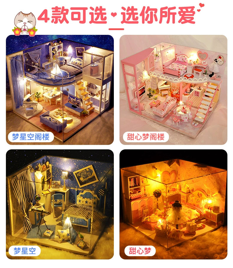 Qiaozhijiang DIY Handmade Cottage Attic House Assemble Princess Small House Miniature Model Toy Birthday Gift