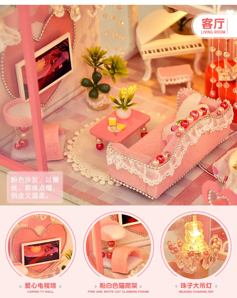 Qiaozhijiang DIY Handmade Cottage Attic House Assemble Princess Small House Miniature Model Toy Birthday Gift