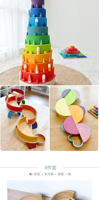 Rainbow Building Blocks Motherland Basswood Kids Educational Toys Early Education Assembling Building Baby Gift Montessori Thirty and Three