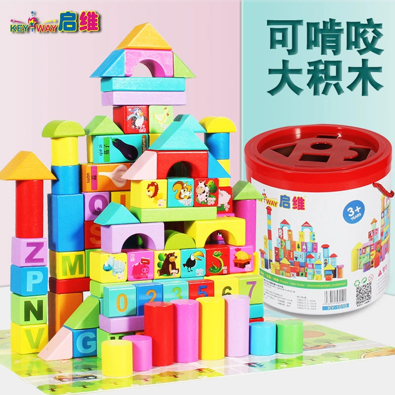 Barrel Wooden Building Blocks Children&