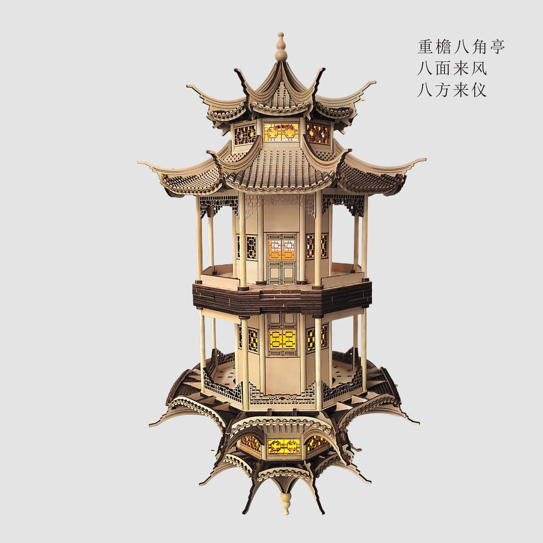 Chinese Ancient Architecture Assemble Model Handmade Octagonal Tent Decoration Music Box Music Box Chinese Style Mortise and Tenon Structure