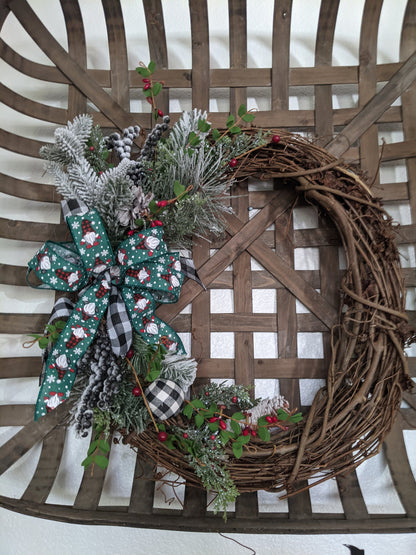 Handmade gnome winter/Christmas18 inch grapevine wreath