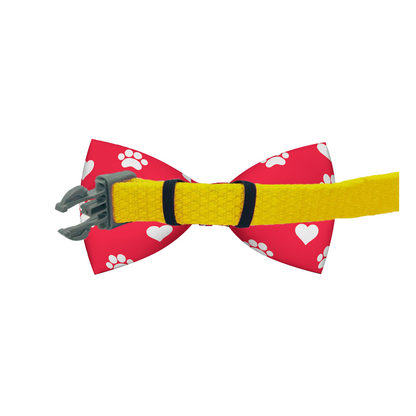 Valentines Day Paw Prints &amp; Hearts Red Dog Bow Tie