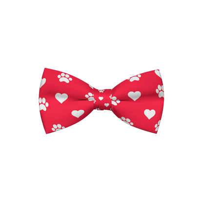 Valentines Day Paw Prints &amp; Hearts Red Dog Bow Tie