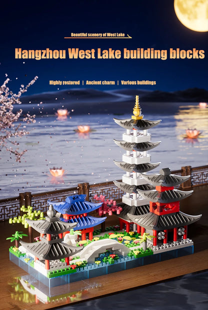 Hangzhou West Lake, entry-level mini building block set, puzzle toys, gift boxes, Christmas, Thanksgiving, New Year&