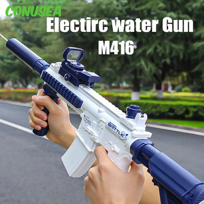 Portable Electric Water Gun Pistol Long Range M416 Style for Summer Beach Outdoor Fight Shooting Toy for Boys Children