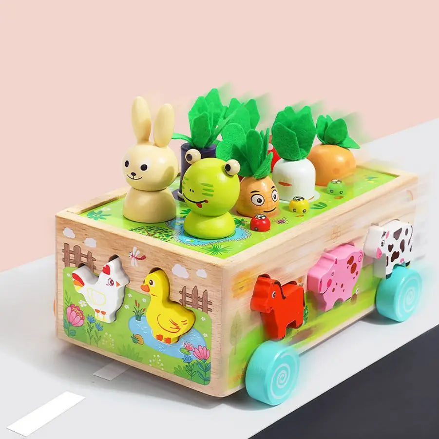 Wooden Shape Assortment Matching Children Toys Animals Game Cart Montessori Education Building Blocks Kids Christmas Gifts