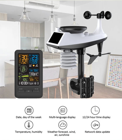WiFi Smart Weather Station Smart Home Digital Thermometer with Sensor Temperature Humidity Date Light Index Air Quality Monitor