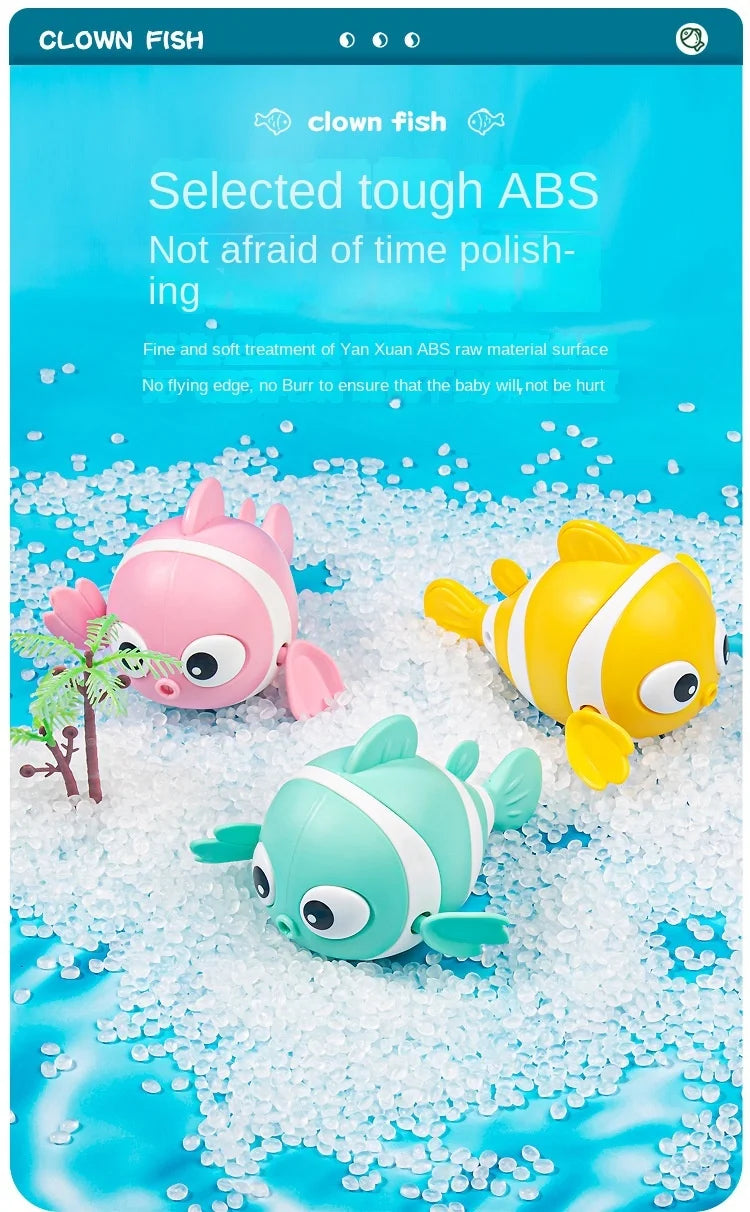 Baby Bath Toys Cute Swimming Fish Cartoon Animal Floating Wind Up Toys Water Game Classic Clockwork Toys For Toddlers