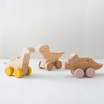 1PC Baby Toy Beech Wood Block Cartoon Dinosaur Car Educational Montessori Toy Baby Teething Play Gym Baby Birthday Gift Products