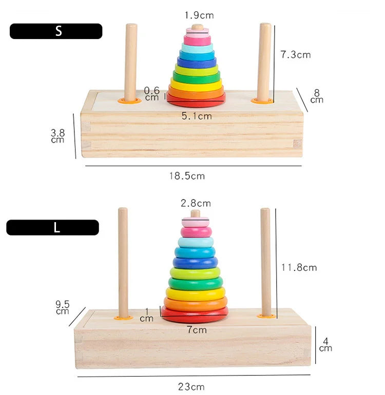 Classic Wooden Puzzle Stack Tower Of Hanoi Kid Mathematical Early Educational Toys Parent-child Interaction Toy With Storage Box