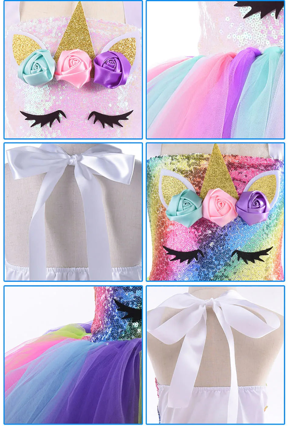 Princess Girls Unicorn Tutu Dress Outfits Pastel Flower Baby Girl Birthday Party Dresses Tulle Kids Halloween Cosplay Costumes