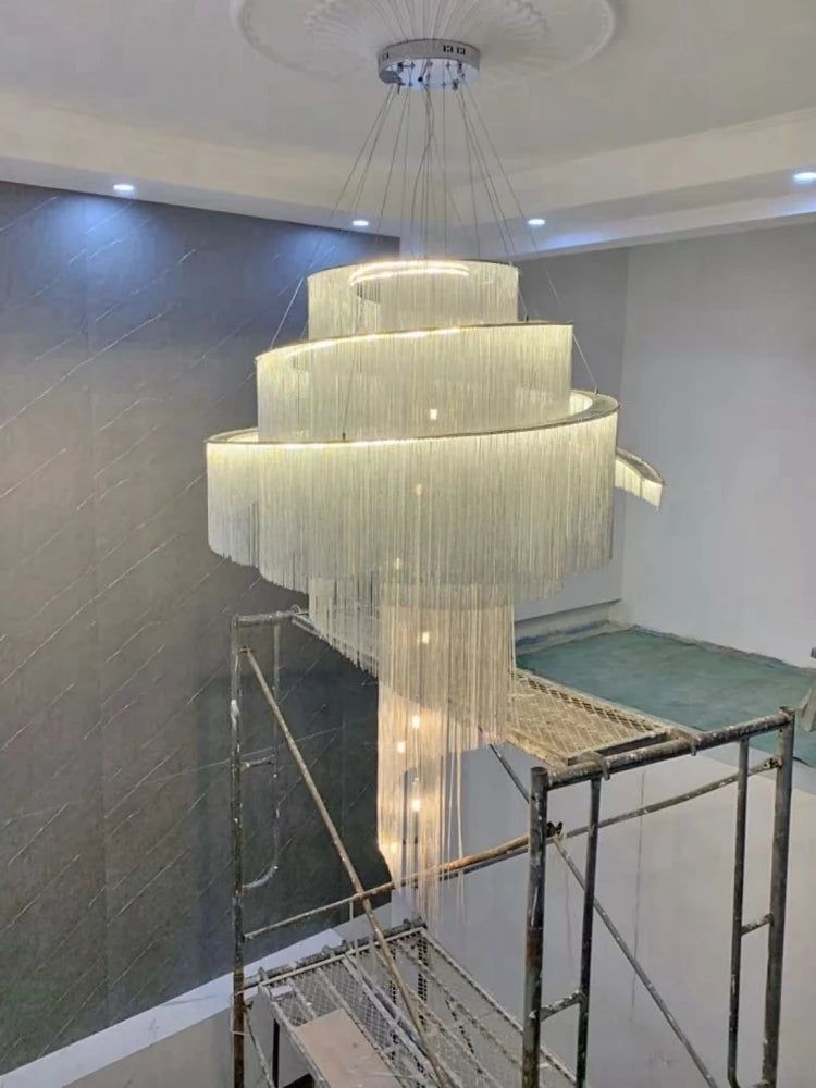 Luxury LED Pendant Light Tassel Aluminum Chain Chandelier Living Room Kitchen Hotel Villa Modern Interior Home Decoration Lustre