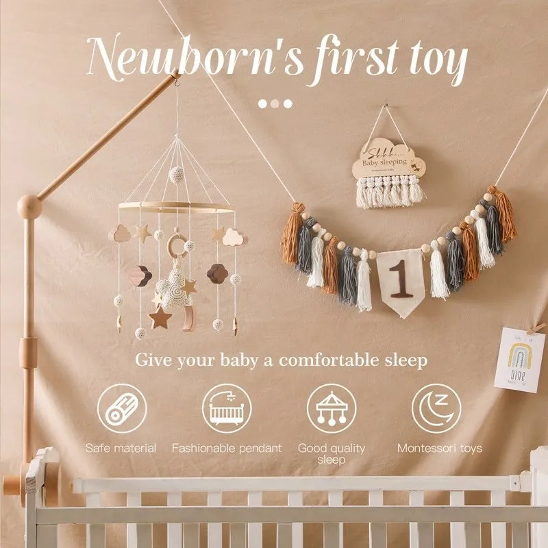 Baby Rattle Toy 0-12 Months Wooden Mobile On The Bed Newborn Music Box Bed Bell Hanging Toys Holder Bracket Infant Crib Boy Toys