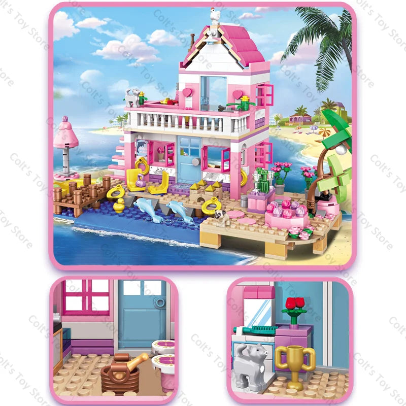 2024 Classic Seaside Villa Friends House Building Blocks Girl&