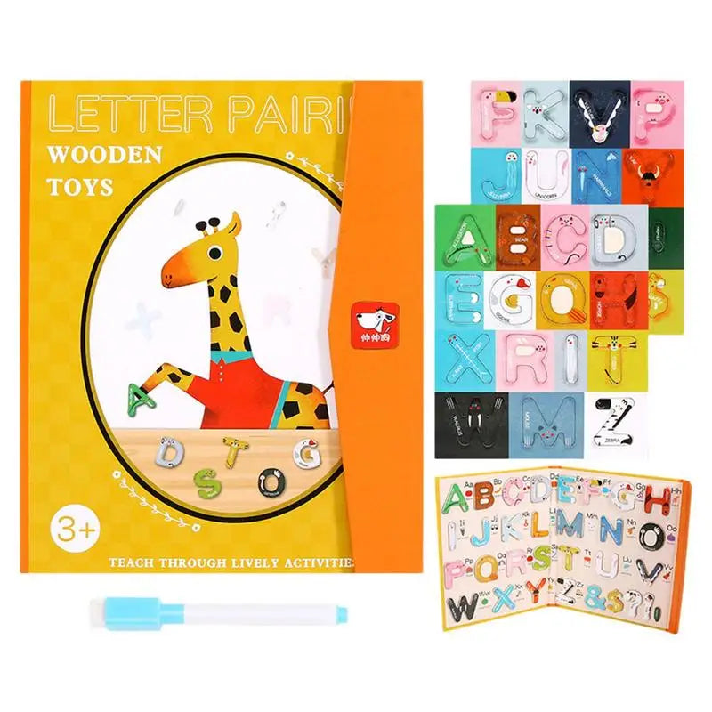 Wooden Foldable Alphabet Puzzle Sorting Book Early Educational Fine Motor Skills Development Learning Matching Toys For Kids